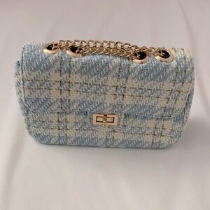 Blue and Yellow Houndstooth Retractable Chain Bag